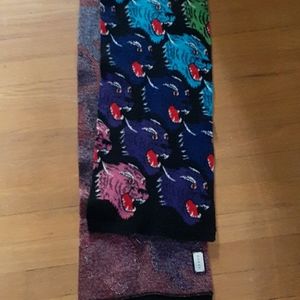 Gucci Rainbow Panther Face Jacquard Wool Scarf